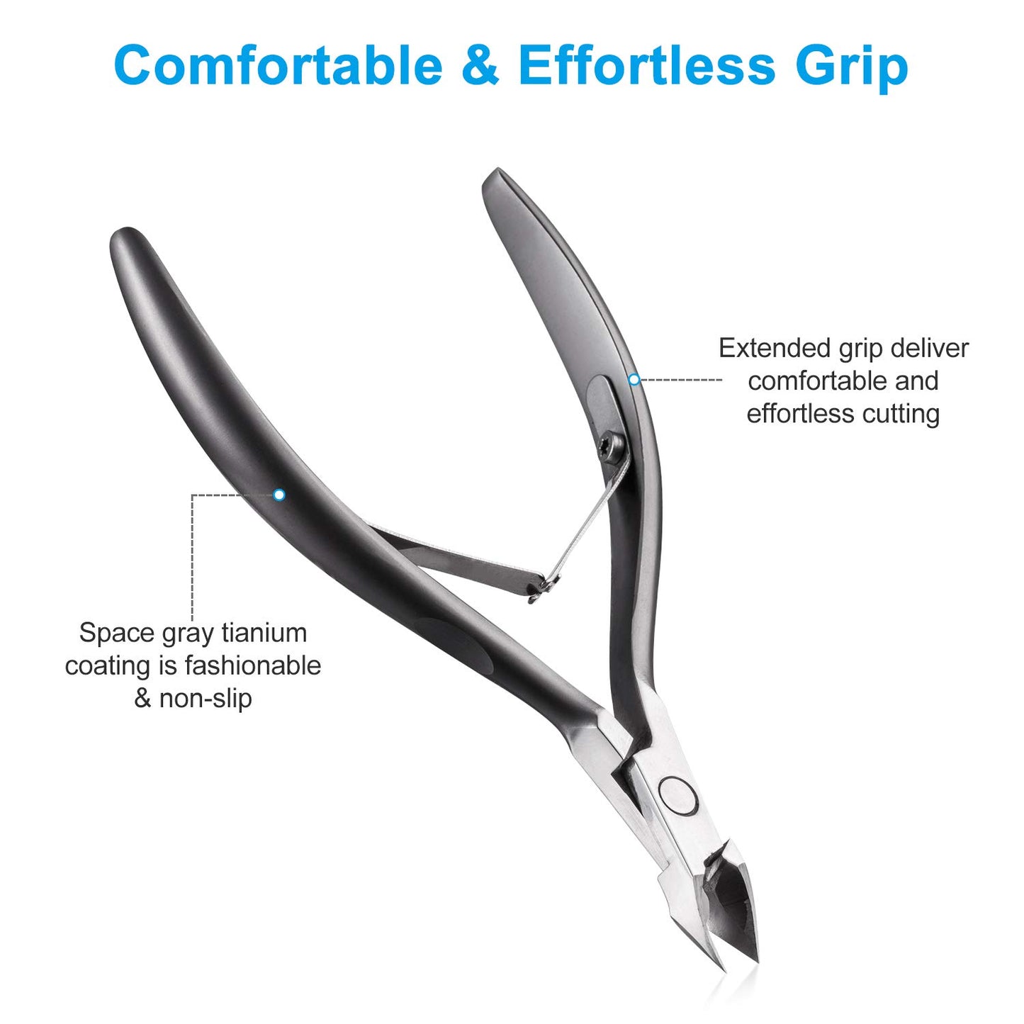 Cuticle Trimmer 3/4 Jaw Extremely Sharp Cuticle Nippers Scissors Stainless Steel Clippers Cutter Remover Pedicure Manicure Nail Tool, opove X7, Space Gray