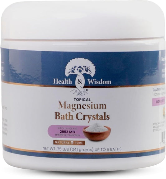 Health and Wisdom Magnesium Bath Crystals - Bath Salts with High Concentration & Enhanced Absorption for Muscle & Joint Relief - Dead Sea Sourced - Unscented - .75 lbs - Up to 6 Uses