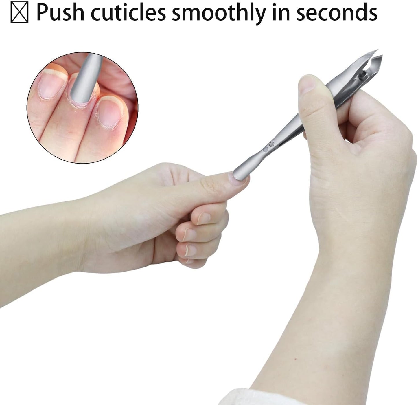 Tweezers-Style 2-in-1 Cuticle Trimmer & Pusher - Surgical-Grade Stainless Steel, Compact Portable Nail Tool with Leather Case for Precise Hangnail/Cuticle Care (Home, Travel, Salon)