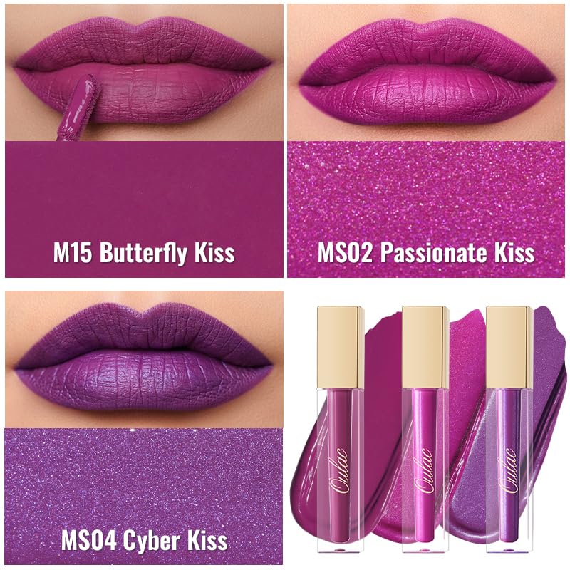 Oulac Matte Liquid Purple Lipstick for Women, Makeup Long Lasting High Impact Lip Color, Waterproof, Creamy Formula Lip stick with Vitamin E, Vegan & Cruelty-Free, 4.5ml (MS04)