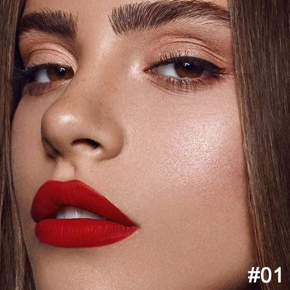 evpct 1Pcs Ruby Red Lip Liner and Lipstick Set Kit for Women Matte Lips Kit with Lip Liner Lip Stains Long Lasting Waterproof 24 Hour Lipstick and Lip Liners Combo Lipliners Pencil Set 01#