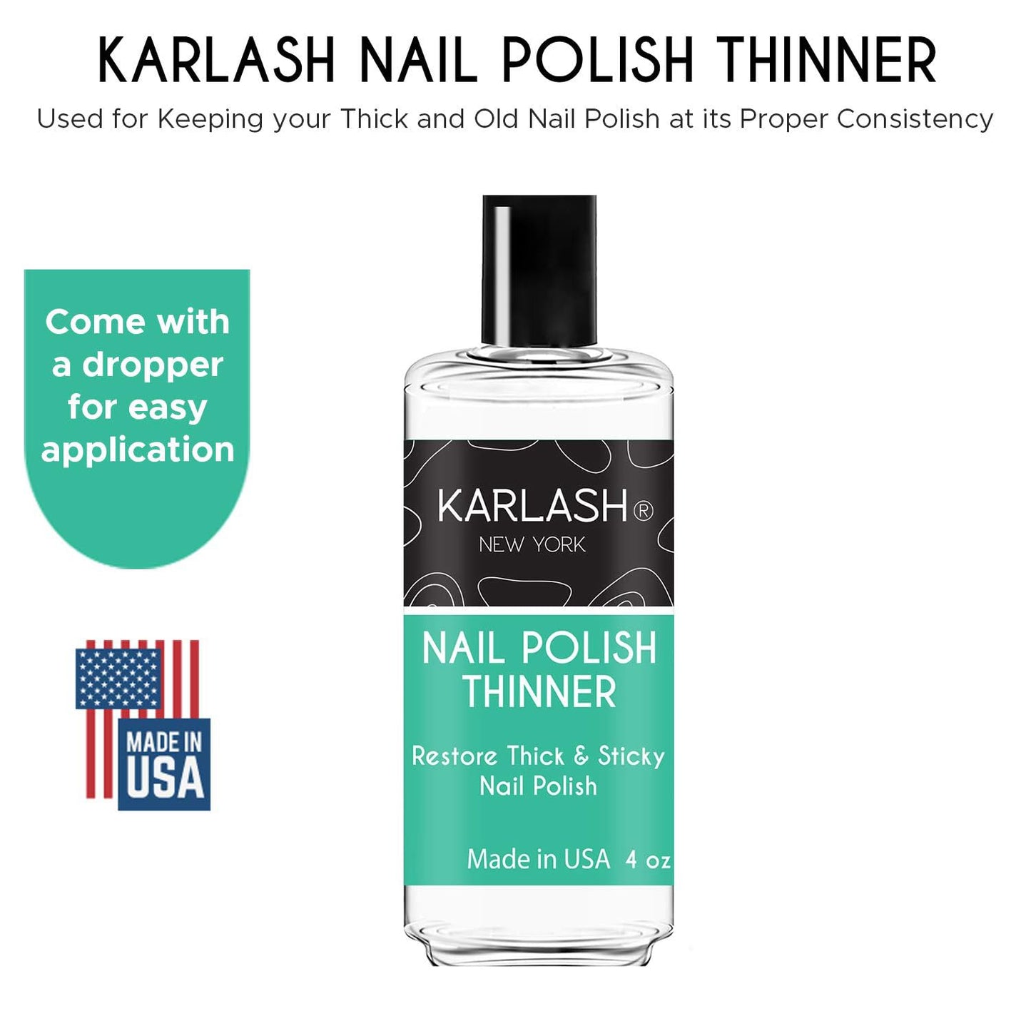 Karlash Professional Nail Polish Thinner 4 oz - Restore thick and sticky nail polish (Refill 4 oz)