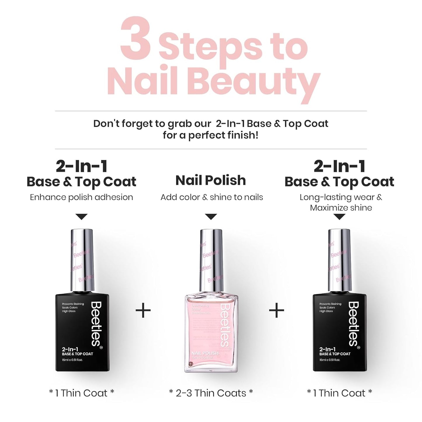 Beetles Nail Strengthener - Clear Pink Nail Concealer Fast Air Dry Clear Air Dry Nail Growth for Damaged Uneven Nails Fingernail Polish for Pink Bliss Nail Art Manicure Salon Quality