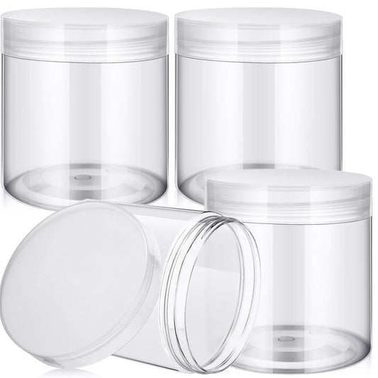 Patelai 4 Pieces Round Wide-mouth Leak Proof Plastic Container Jars with Lids for Travel Storage Makeup Beauty Products Face Creams Oils Salves Ointments DIY Making(16 Ounce,Clear)