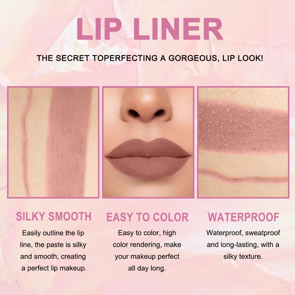 evpct 1Pcs Nude Brown Matte Lip Liner and Lipstick Set Kit for Women - 2 IN 1 Lip Liner & Lipstick - Long Lasting & Waterproof - 24 Hour Lipstick