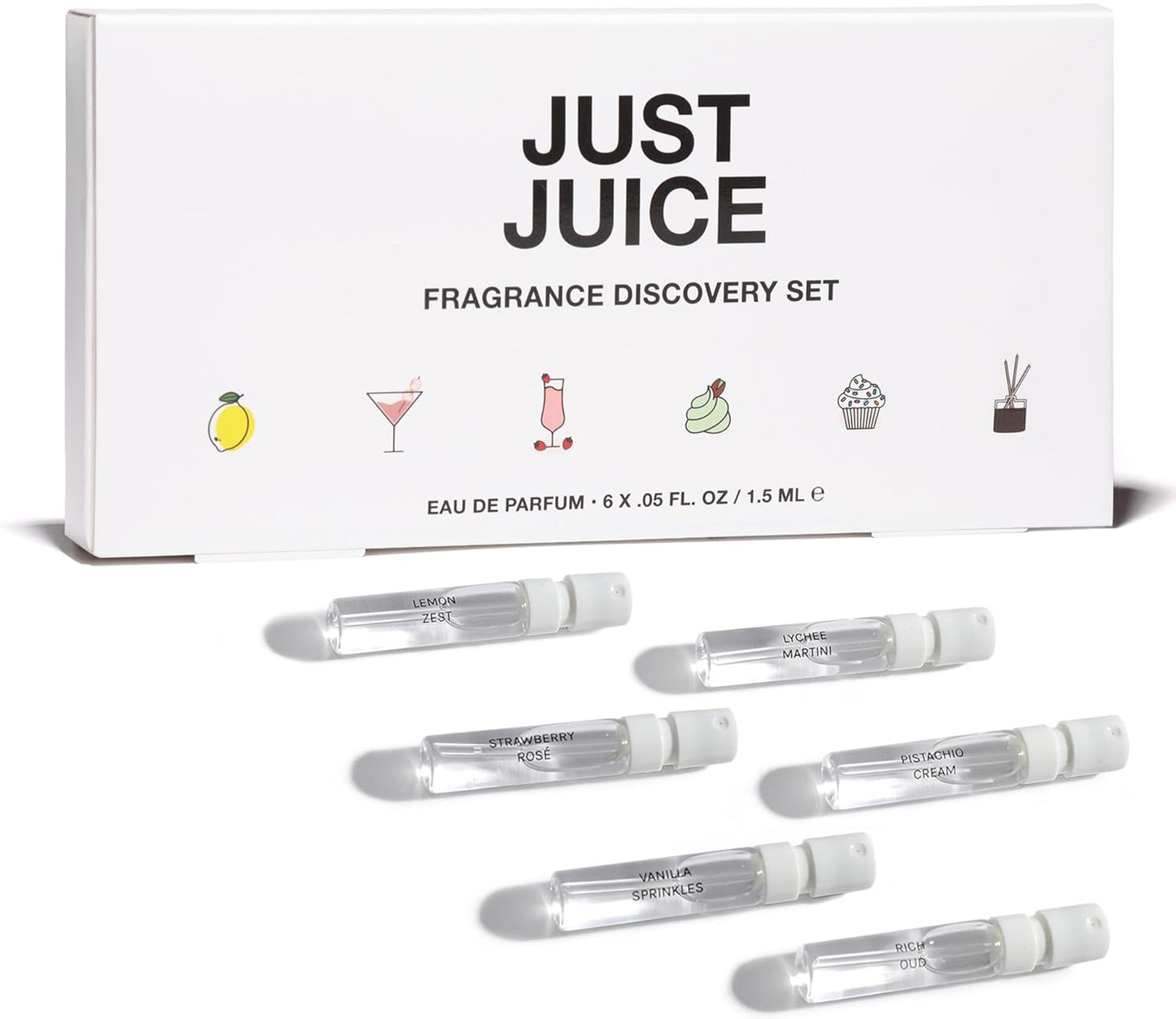 Just Juice Discovery Set - Mini Perfumes for Women and Men - Fruity, Floral, Gourmand Men's and Women's Fragrances - Travel Perfume Set - 6 pc
