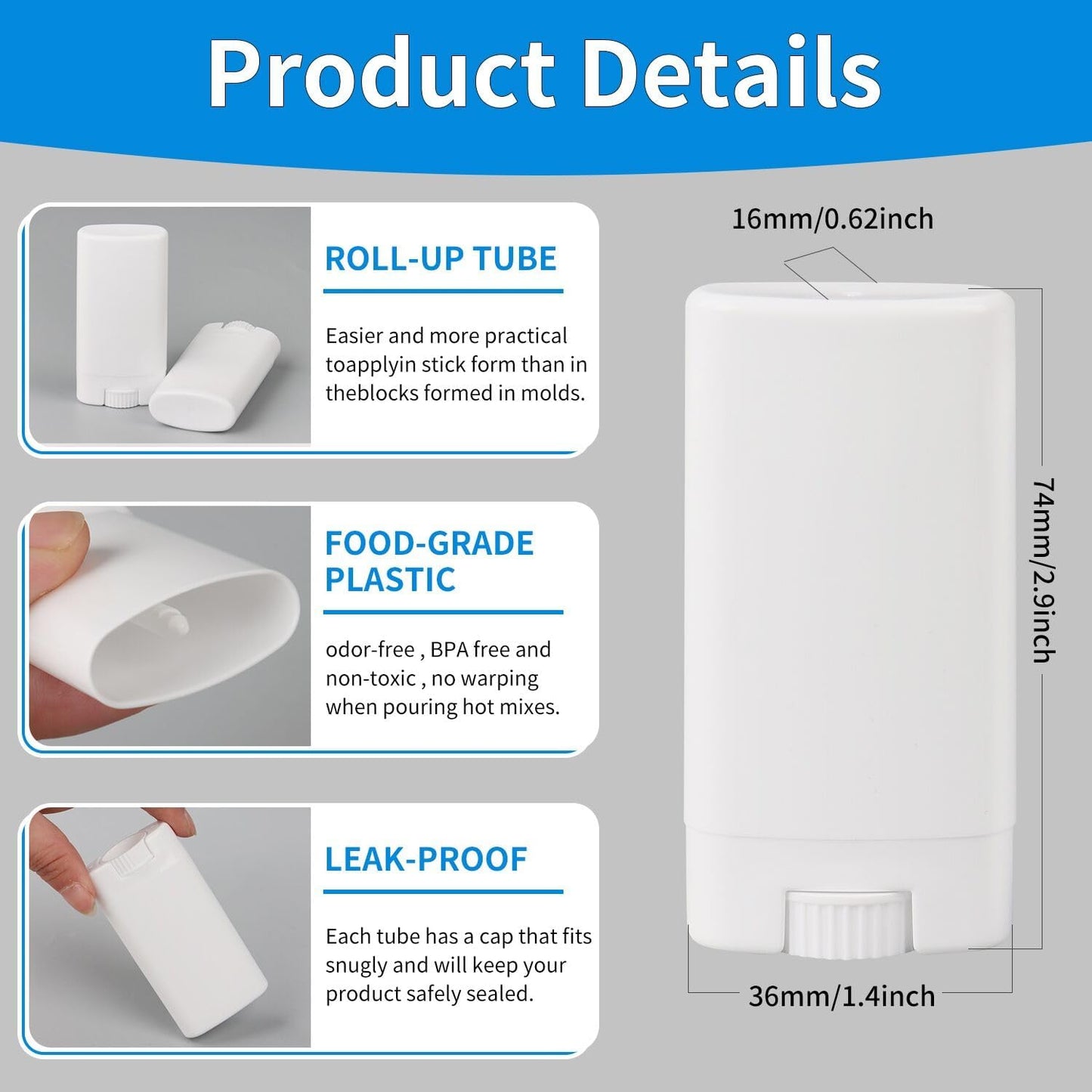 100PCS 15ML White Empty Oval Deodorant Lip Lipstick Balm Tubes Containers for DIY Homemade Crayon Chapstick Holder