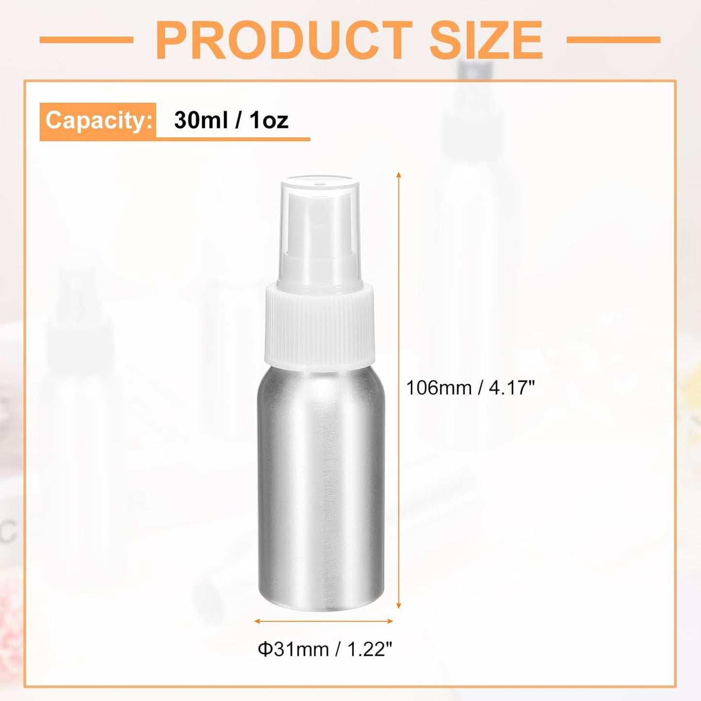 HARFINGTON 3pcs Aluminum Fine Mist Spray Bottles 30ml/1oz Metal Small Liquid Alcohol Refillable Travel Container with White Plastic Nozzle Cap for Perfume Skincare Cosmetic Storage Bottle