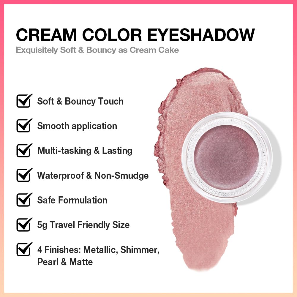 Kaely Single Cream Eyeshadow Pot, Rose Shimmer Eye Shadow for Older Women High Pigmented Waterproof, Natural Eyeshadow Palette Makeup Brightener, sombras en crema para ojos, Blendable, 27