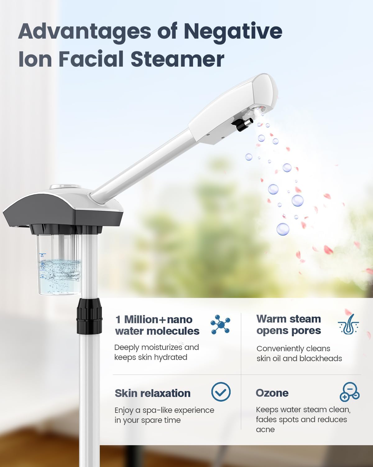Kingsteam Professional Ozone Nano-Ionic Facial Steamer | Deep Cleansing Hydrating | Salon Home Spa Face Steamer | Pore Cleanser | 60-Min Timer | 360° Swivel | Esthetician Favorite Tool,White