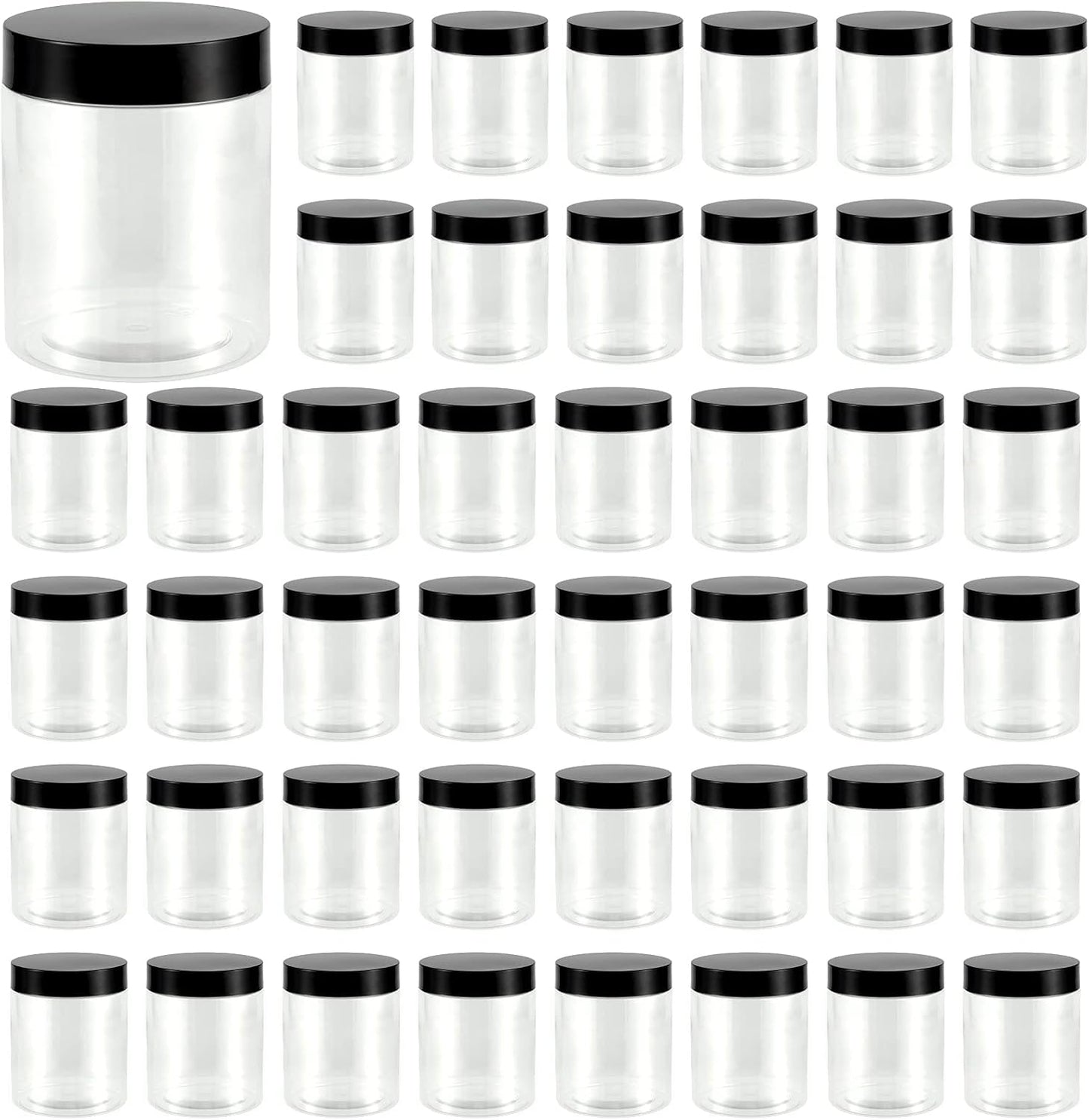 JEUIHAU 46 Pack 8 OZ Plastic Jars with Lids, Clear Empty Slime Storage Containers with Screw On Lids, Plastic Cosmetic Containers for Slime Making, Food, Beauty Products, BPA Free