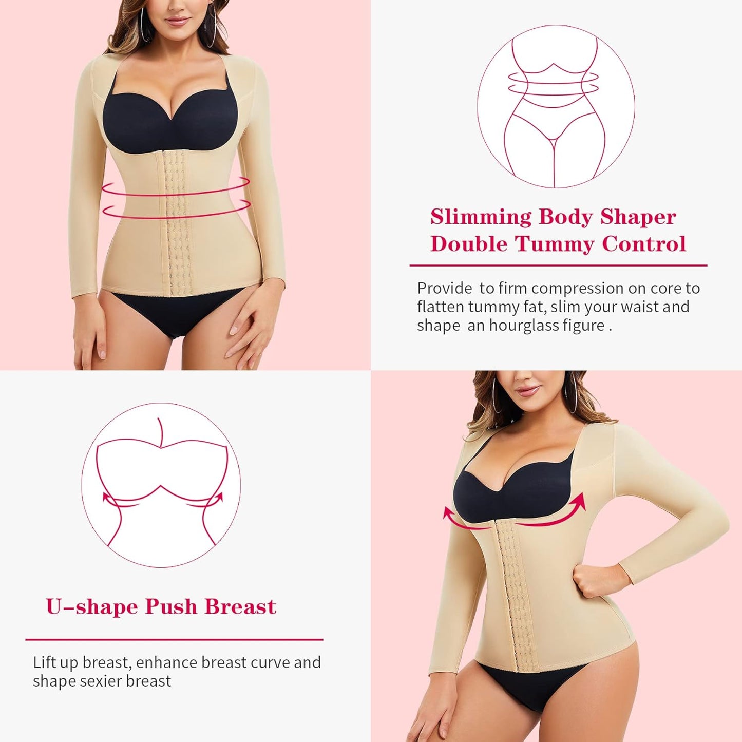 Gotoly Women Waist Trainer Corset Tummy Control Shapewear Upper Arm Shaper Post Surgical Slimmer Compression Tops