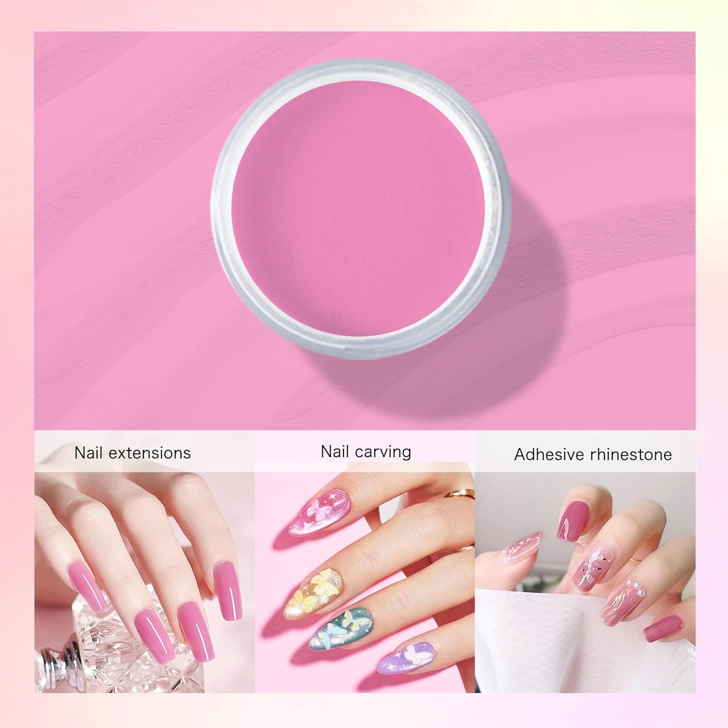 Acrylic Powder for Nail 56g: 2oz Raspberry Rose Acrylic Powder Large Capacity Professional for 3D Art Carving French Extension - DIY Nail Carving Long-Lasting No Needed Lamp