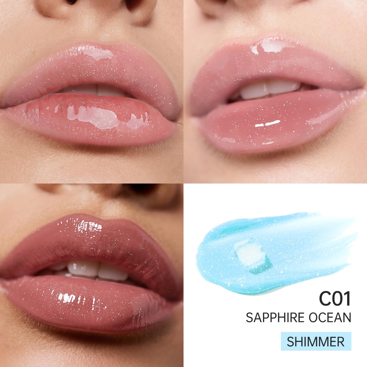 CATKIN Lip Plumper Gloss, Tinted Lip Serum with Hyaluronic Acid & Jojoba Oil, Non-sticky Volumizing Hydrating Formula for a High Shine Maximum 3D Look, Plump & Soft Lips 0.12 Fl Oz -C01 Sapphire Ocean