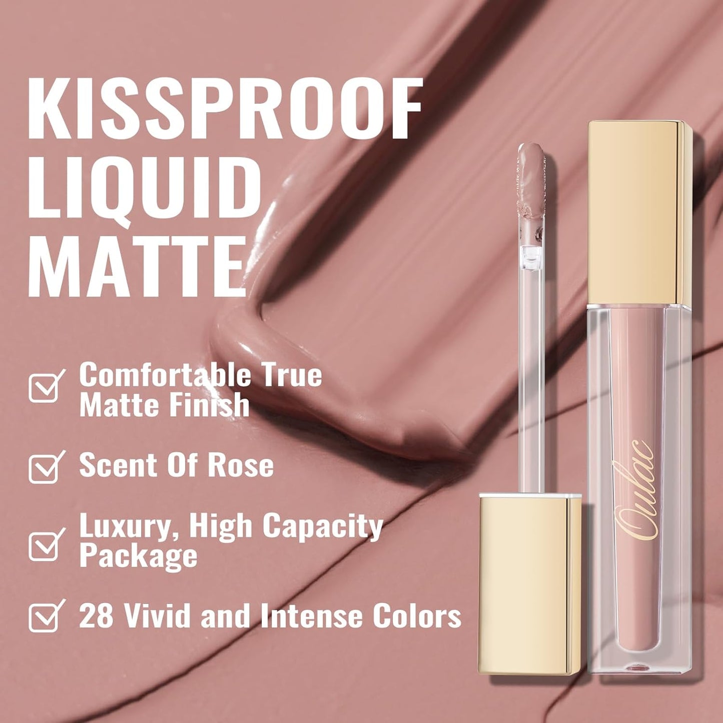 Oulac Matte Liquid Pink Lipstick for Women, Pink Nude Long Lasting Lipstick, Waterproof Lip Stain, No Transfer, Creamy High Pigmented Formula with Vitamin E, Vegan & Cruelty-Free M19