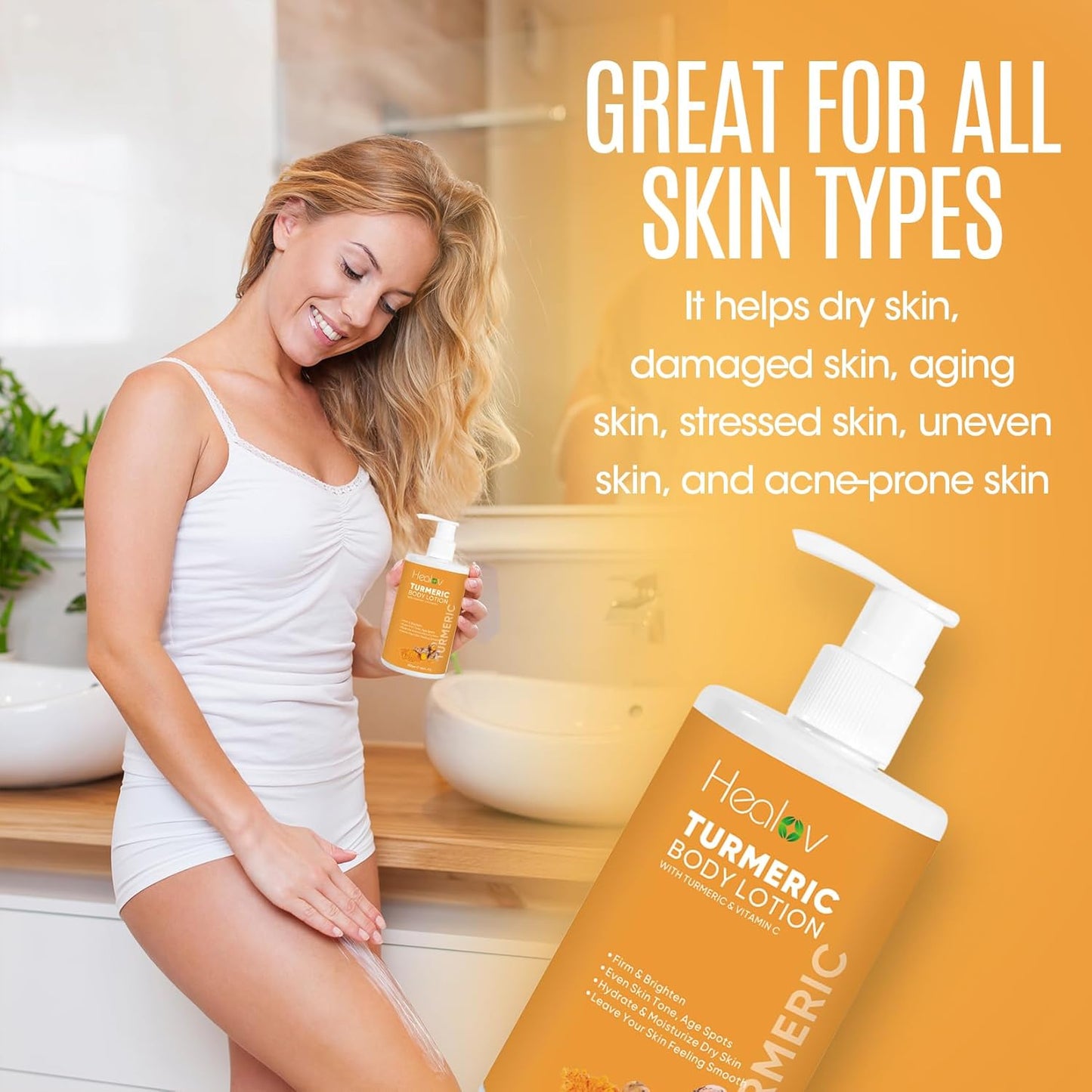 Turmeric Lotion for Spots - Natural Turmeric Skin Brightening Cream for Face & Body - Cleanse Skin, Fight Acne, Even Tone, Clear Scars, Sun Damage, & Discoloration - with Vitamin C
