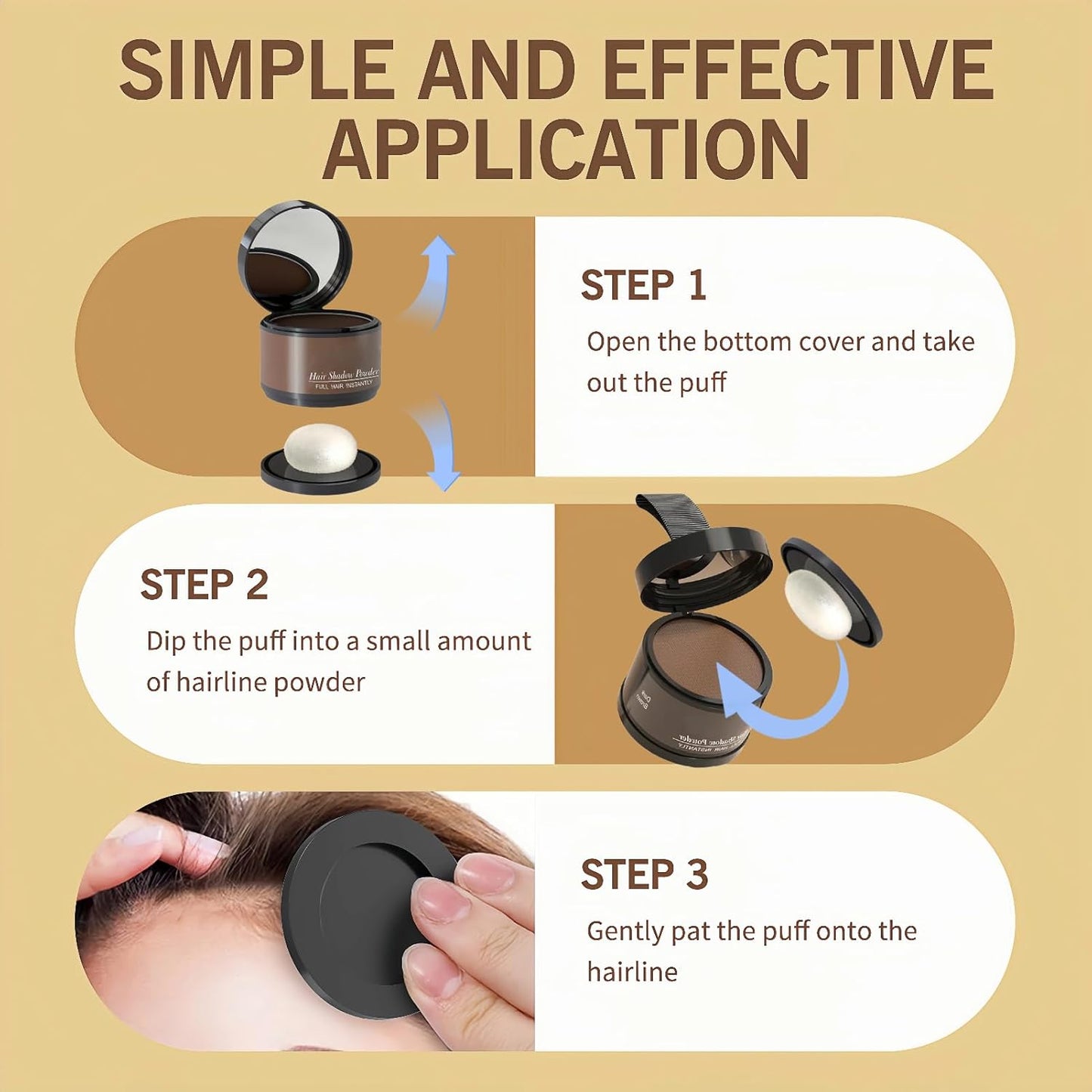 Hairline Powder (Light Brown) Hair Root Dye, Instantly Color Shadow for Thin and Gray Hair Roots - 4g