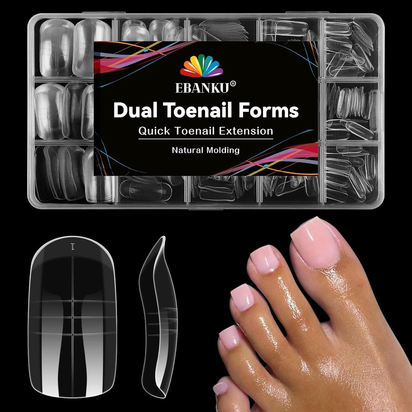 300 Pcs Toe Dual Nail Forms for Poly Extension Gel, EBANKU Toenail Dual Forms Reusable Full Cover Molds for French Tip Acrylic Toenails Pedicure for Salon & DIY at Home 15 Sizes