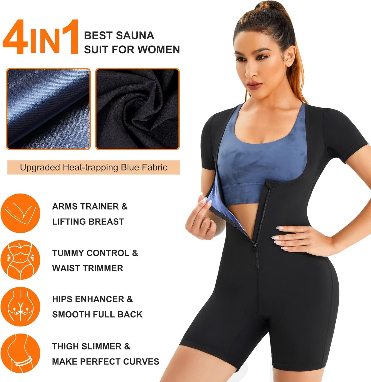 URSEXYLY Sauna Suit for Women Sweat Vest Waist Trainer 3 in 1 Slimming Full Body Shaper Workout Top with Sleeve Shorts