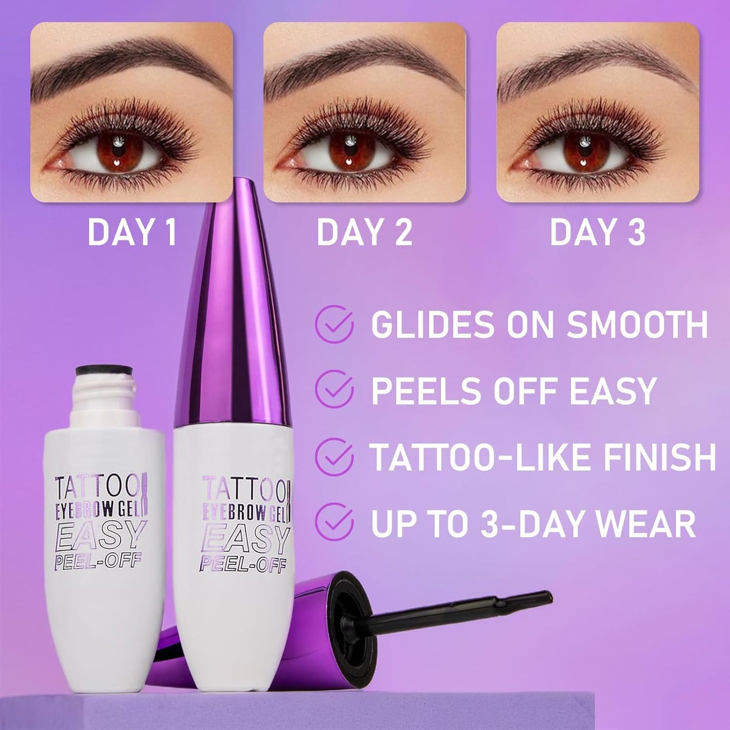 Tattoo Eyebrow Gel Easy Peel Off - Dark Brown, Waterproof & Long Lasting Up to 3 Days, Semi-Permanent Peel Off Brow Dye Gel for Sparse Brows, Transfer-proof, Natural Color for Fuller Defined Brows