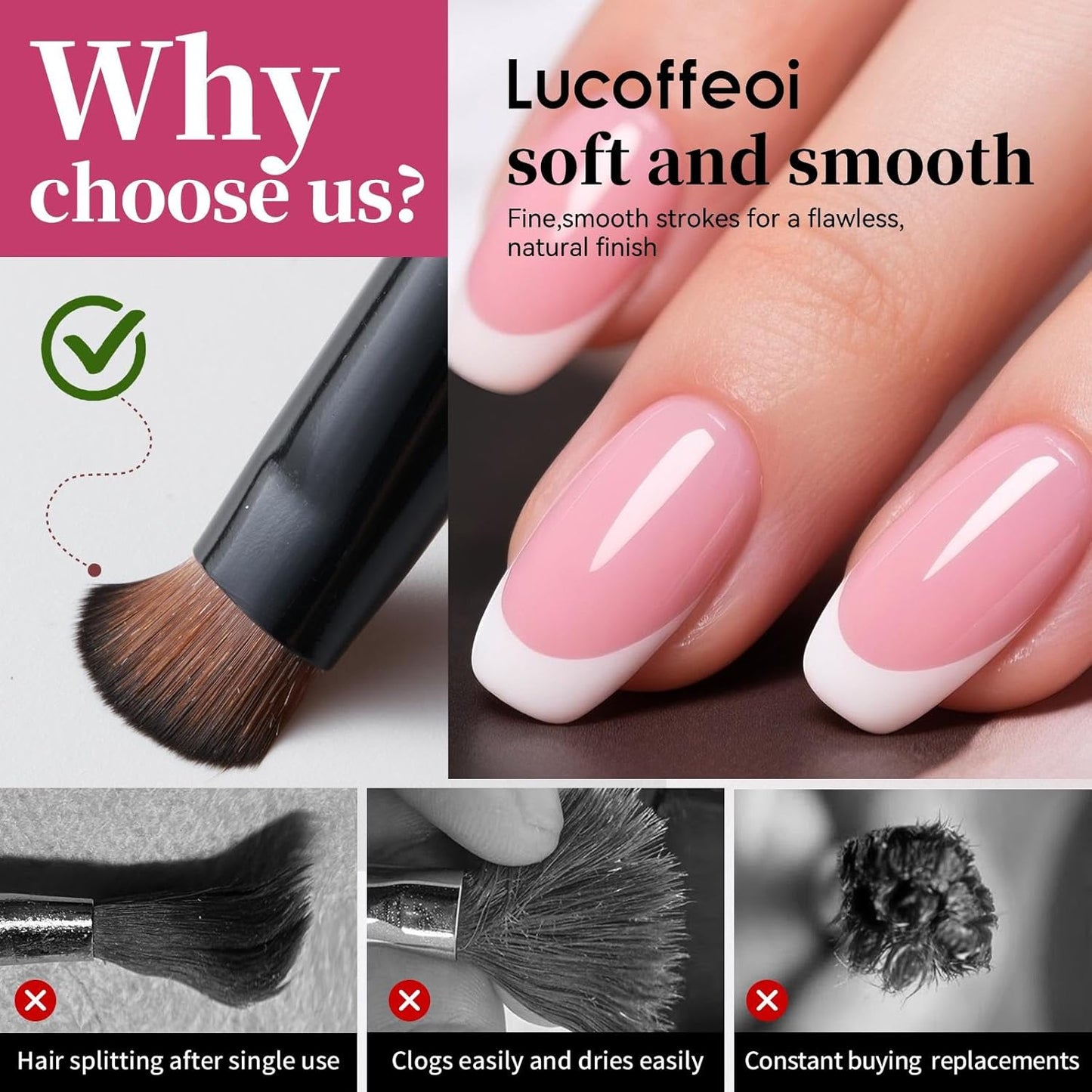 Nail Brush for French Tip, Nail Cleaning Brush for Gel & Acrylic - Professional Kolinsky Sable French Manicure Brush, Thin Nail Art Brush for Precise Clean Up & Polygel Application (Black, F18)