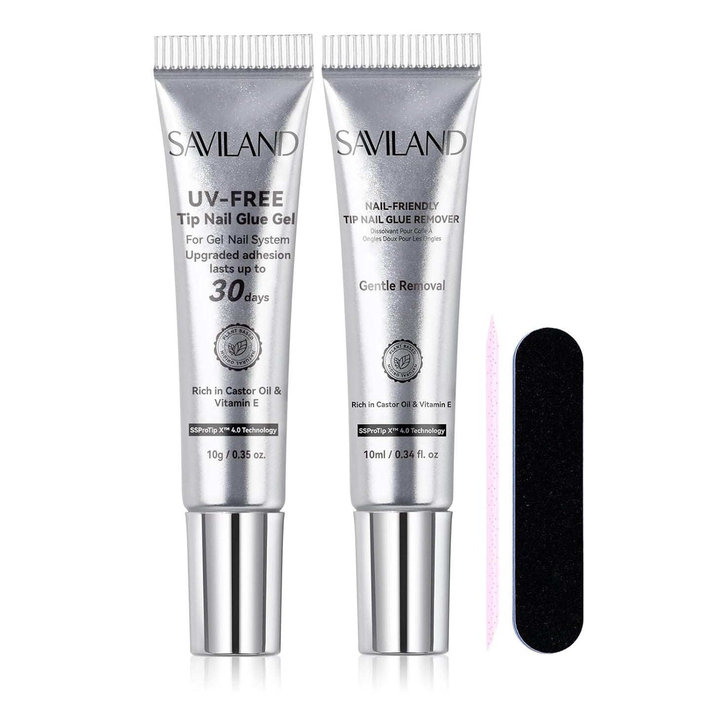 SAVILAND 10g Semi Solid Nail Glue Gel with 10ml Quick Remover for Press On Nails Tips No U V Lamp Needed 30-Day Long-Lasting Fast Removal No Curing Home Professional Nail Art Tools SSProTip X