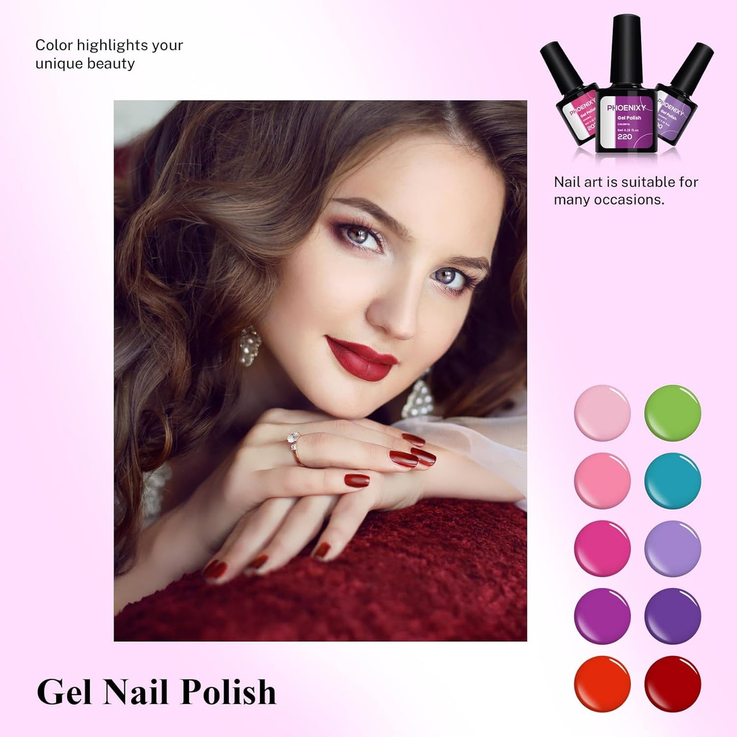 phoenixy 24 PCS Gel Nail Polish, Purple Colors Gel Nail Polish Set Nail Polish Set with Base Glossy Matte Top Coat Black Red Nail Kit Gifts for Women (PCB9028)