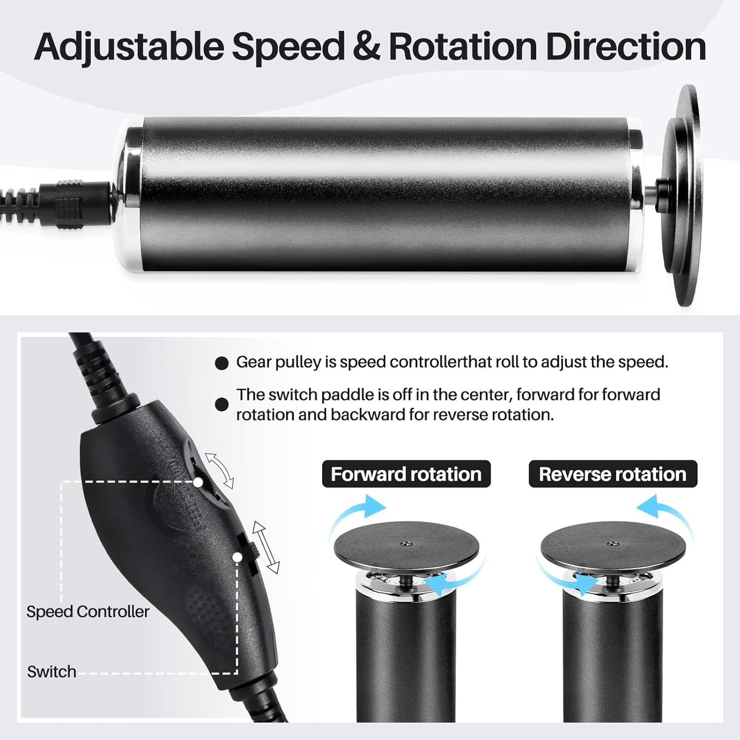Foot File Callus Remover for Feet: Profesional Pedicure Tool for SPA - Adjustable Speed Feet File Grinder for Skin and Calluses - with 60 Pcs Replacement Sandpaper Disk for Home Salon(Black)
