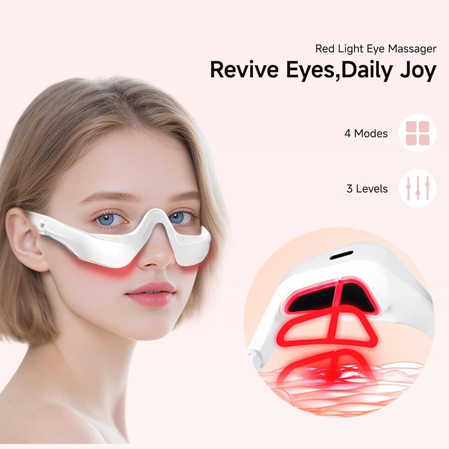 Under-Eye Red Light Therapy Device with Microcurren, 3D Contour Eye Massager for Dark Circles, Eye Bags & Wrinkles, Rechargeable Under Eye Treatment Device for Puffiness and Fine Lines