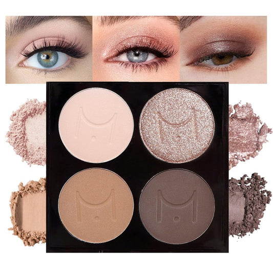 4 Colors Eyeshadow Makeup Palette,Nude Champagne Gold Light Dark Brown Natural Neutral Eye Shadow Palette with Mirror,Long Lasting Naturing-Looking,Waterproof