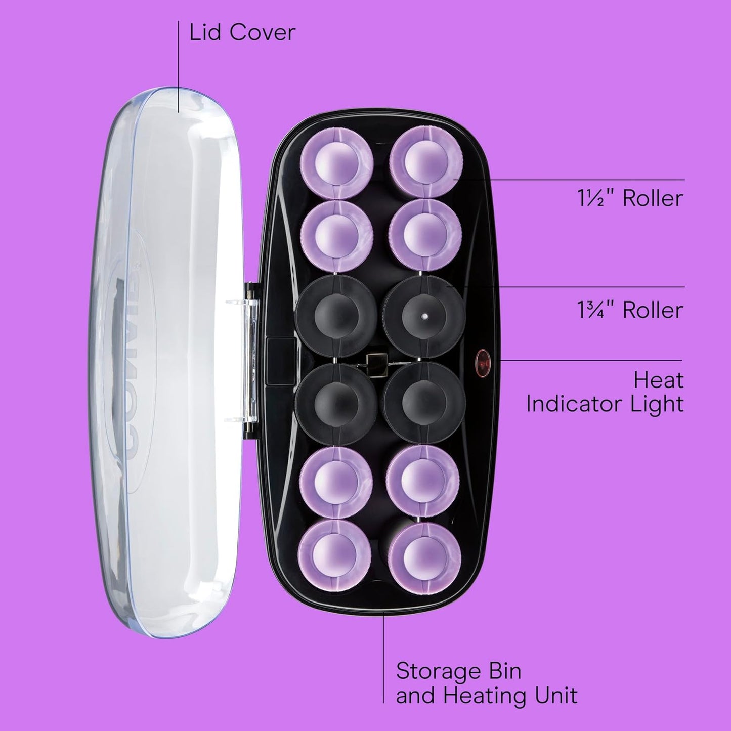 Conair Hot Rollers for Long, Medium & Short Hair, 12 Ceramic Flocked 1½-Inch and 1¾-Inch Heated Hair Rollers with Clips, Hot Curlers for Women, Volume & Curls, Amazon Exclusive