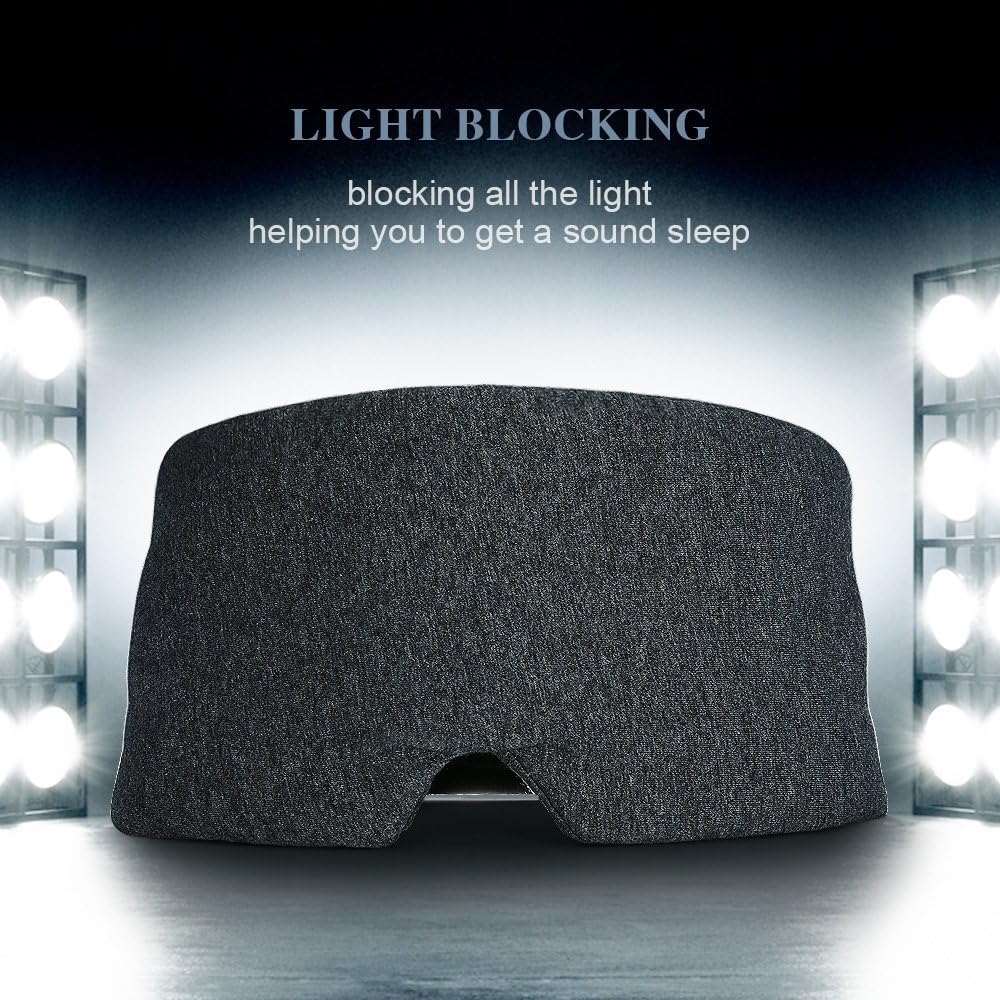 FRESHME Cotton Sleep Eye Mask for Women Men - 100% Blocking Light Travel Blindfold, Soft Zero Pressure Grey Eyes Cover with Adjustable Velcro Strap for Side Sleeper Night Sleeping, Work Nap and Yoga