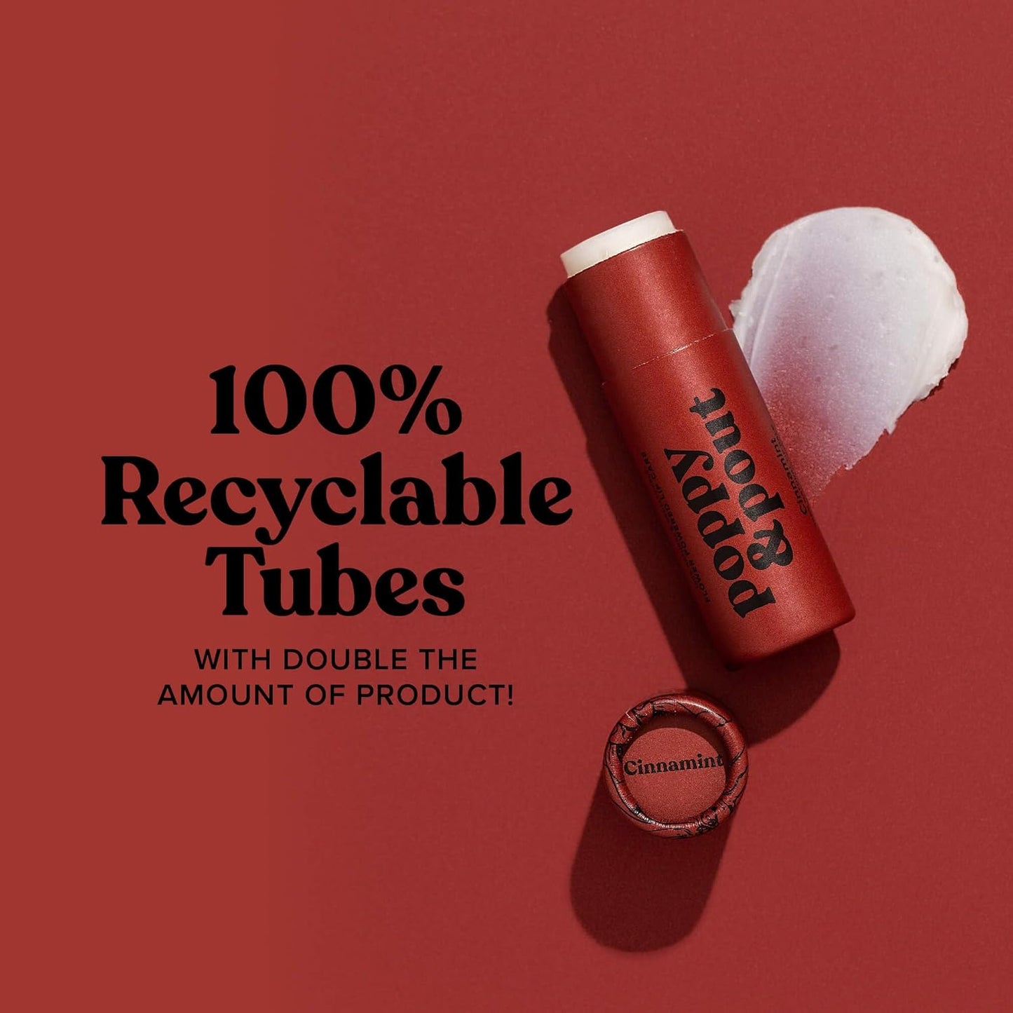 Poppy & Pout Cinnamint Jumbo Lip Balm | All Natural Lip Balms & Moisturizers | Hydrates with Beeswax, Vitamin E, Organic Coconut Oil | Cruelty-Free | Lip Balm in Recyclable Cardboard Tube