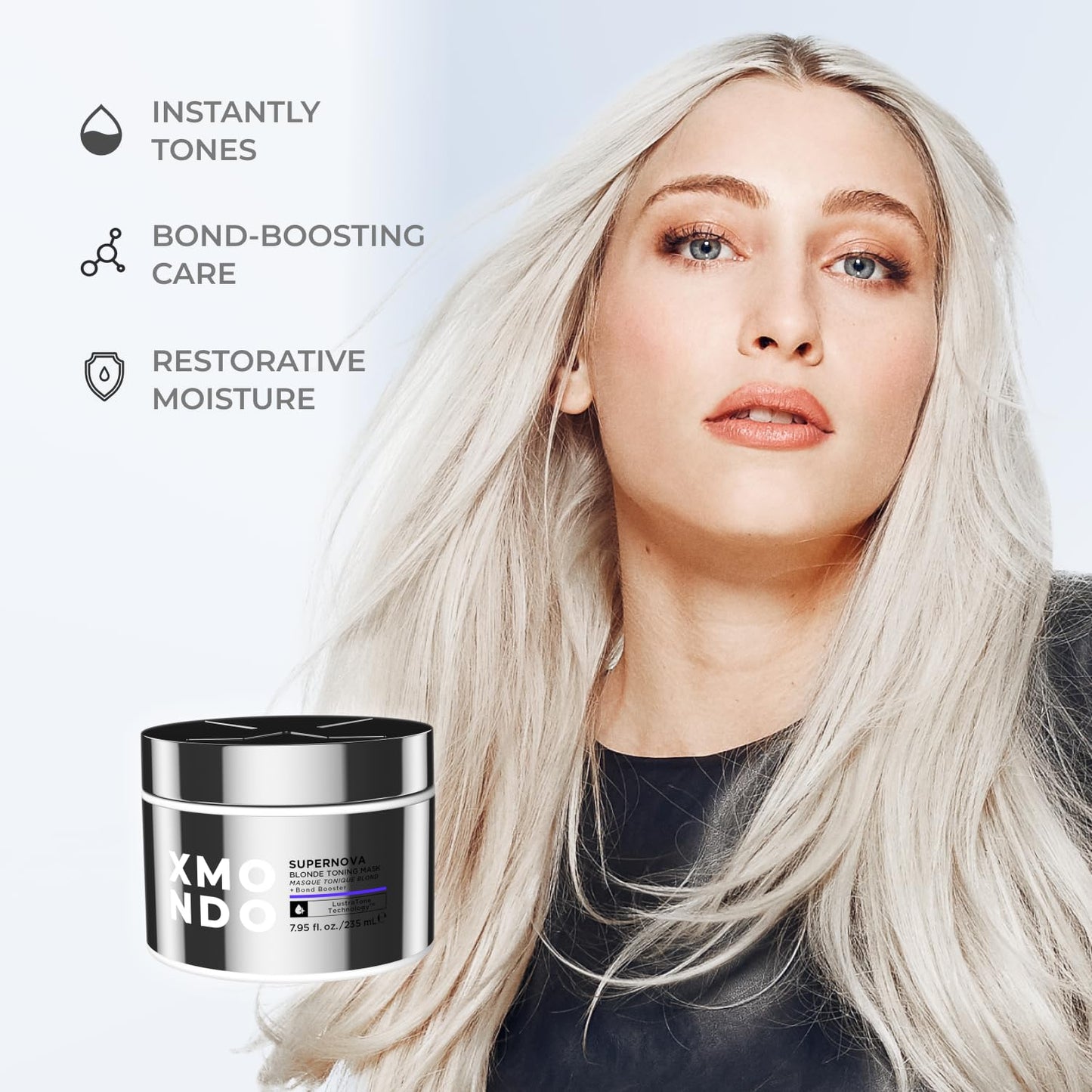 XMONDO Hair Supernova Blonde Toning Reparative Mask, Vegan Formula with Jojoba Oil, Reducing Brassy and Yellow Tones on Blonde, Highlighted, and Gray Hair Colors, 7.95 Fl. Oz