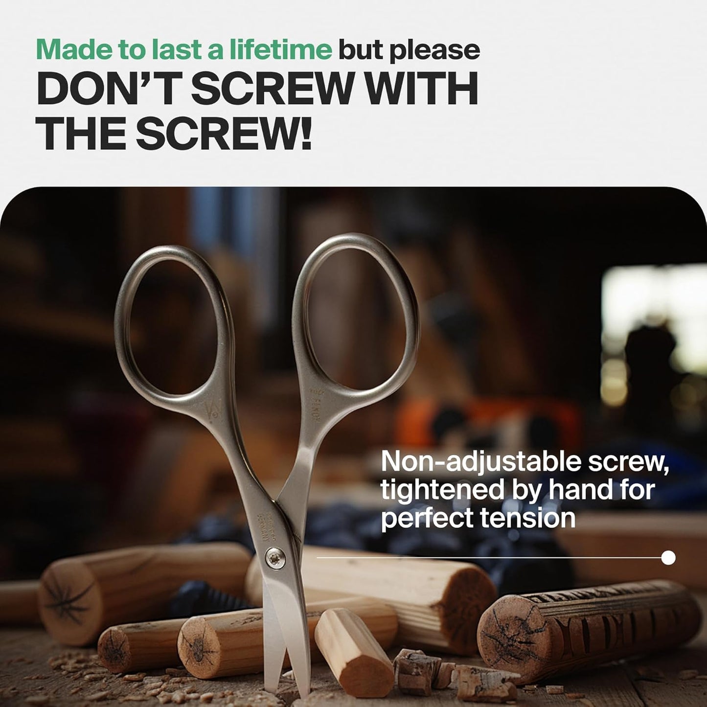 GERMANIKURE Moustache and Beard Scissors - Self-Sharpening FINOX22 Titanium Coated Stainless Steel Professional Grooming Tools in Leather Case - Ethically Made in Solingen Germany - 2706