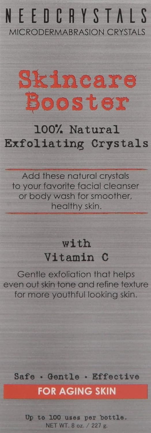 NeedCrystals Microdermabrasion Crystals, DIY Face Scrub with Vitamin C. Natural Facial Exfoliator for Dull or Dry Skin Improves Wrinkles, Anti-Aging, Skin Texture & Brightening. 8 oz