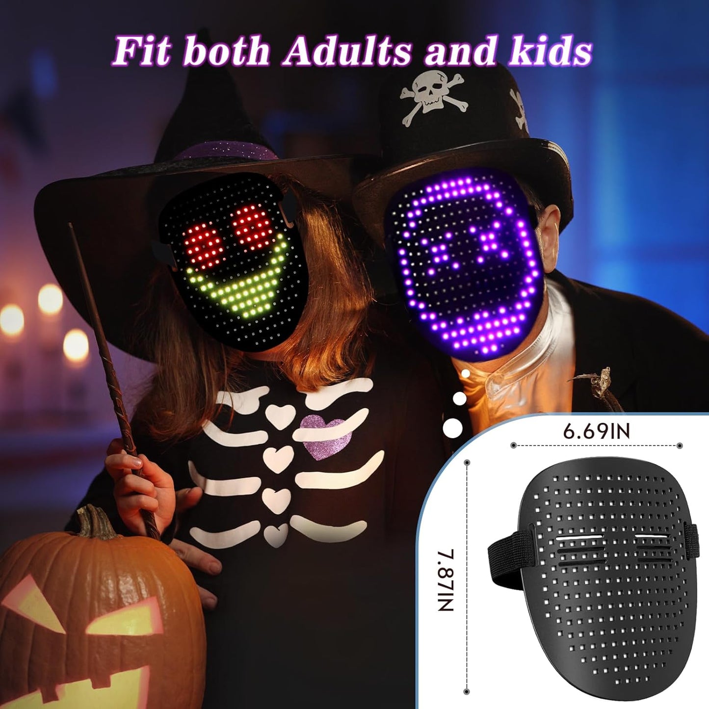 Led Mask Halloween Costume for Kids Adults, Face Transforming Light up Mask with Gesture Sensing, Cool Toys Great Gift for Birthday Costume Party Christmas