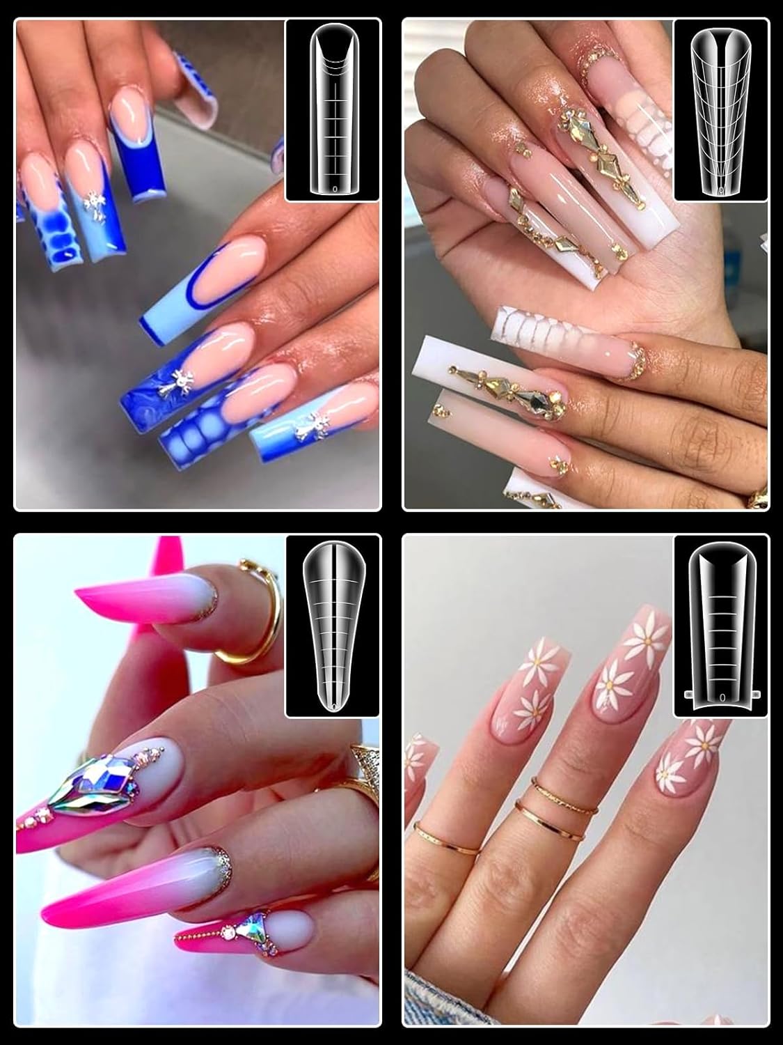 TOROKOM 288PCS Nail Dual Forms for French Nails, Dual Nail Forms Molds Acrylic Nail Tips, 144PCS Duet System Dual Forms Sticker Silicone Reusable Pads, 12 Styles Scale for Manicure Extension, Clear