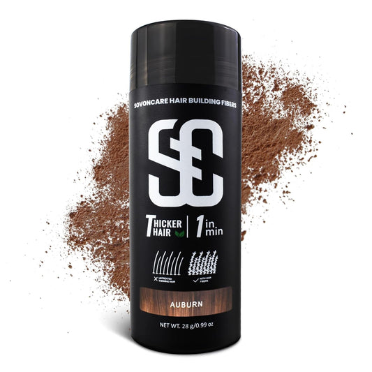 SOVONCARE Hair Fibers for Thinning Hair Auburn, Hair Building Fibers for Bald Spots Undetectable & Natural, Conceals Hair Loss Fill In Fine, Hair Powder Hair Thicker Instantly for Women & Men 28g