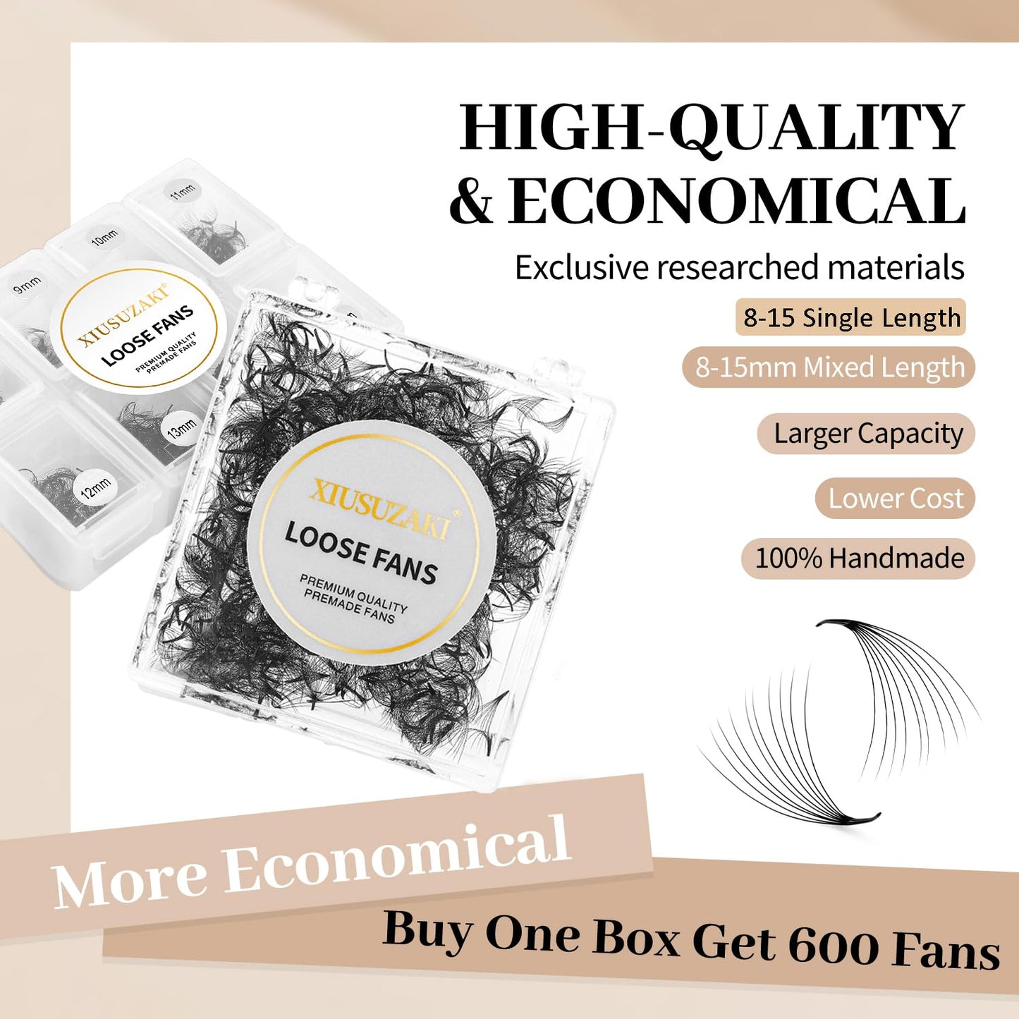 Premade 600 Fans Lash Extensions - 10D, 0.07 Thickness, D Curl, 15mm Fluffy Soft