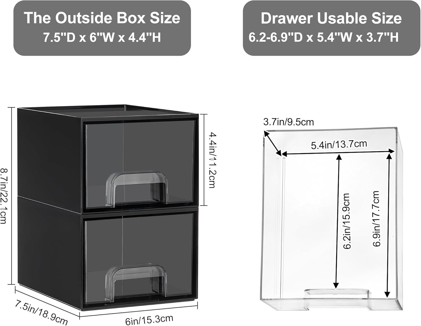 Vtopmart Black Stackable Storage Drawers,4.4‘’ Tall Cologne Organizer for Men,Plastic Containers for Vanity, Dresser,Office Desk,Bathroom Countertop Organization,Ideal for Room Decor,Gifts for Men