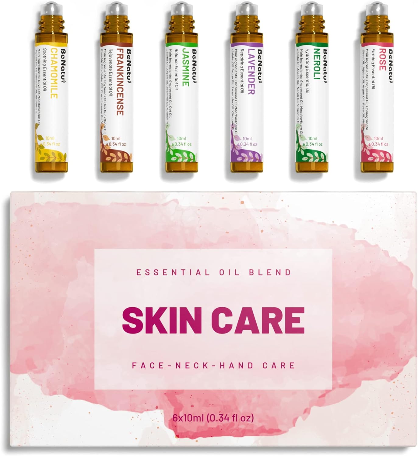 benatu 6-Pack Facial Essential Oils - Skin Care Set, 100% Pure Plant Extraction, Safe for Sensitive Skin, Non-Sticky, Easy to Absorb, Cruelty-Free, Vegan, No Mineral Oil, Parabens
