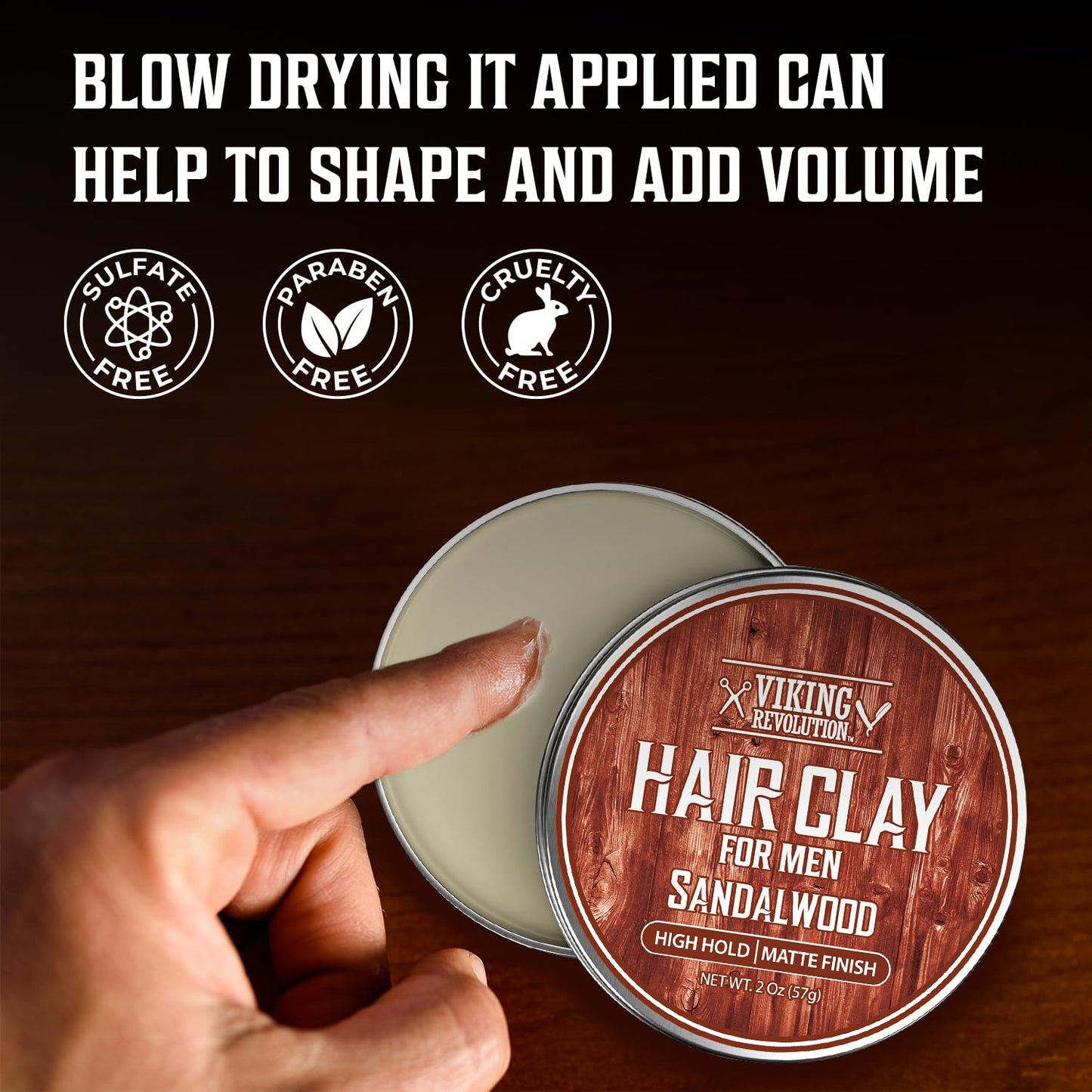 Viking Revolution Sandalwood Hair Clay for Men - Matte Finish Mens Hair Clay - Texturizing Clay Hair Product Men with Jojoba and Vitamin E - Clay Pomade for Men Effortless Hair Styling Cream (2 oz)