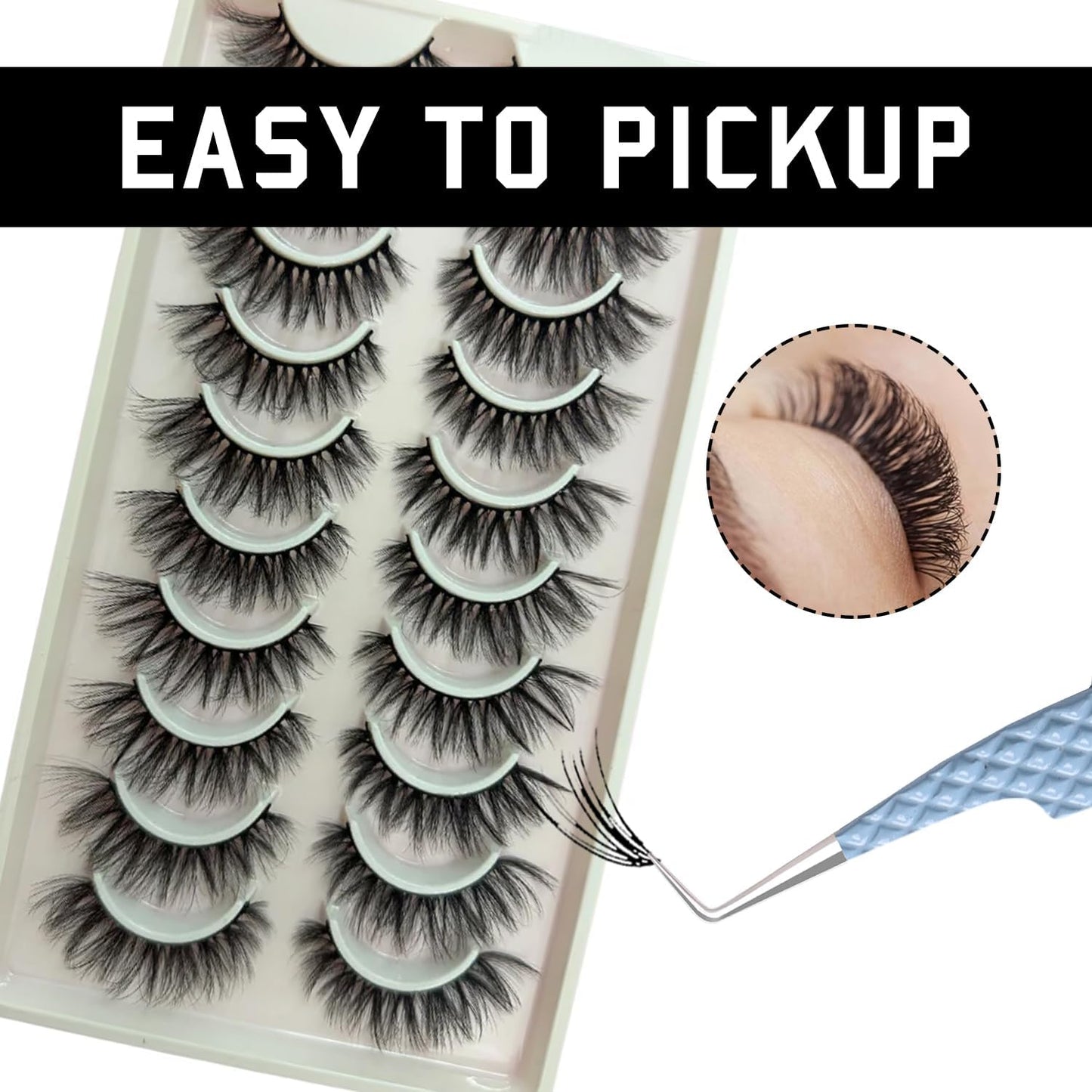 Lash Tweezers - Set of 5 Diamond Grip Eyelash Tweezers - Stainless Steel Professional Fiber Tip Lash Tweezer for Eyelash Extensions (Blue)