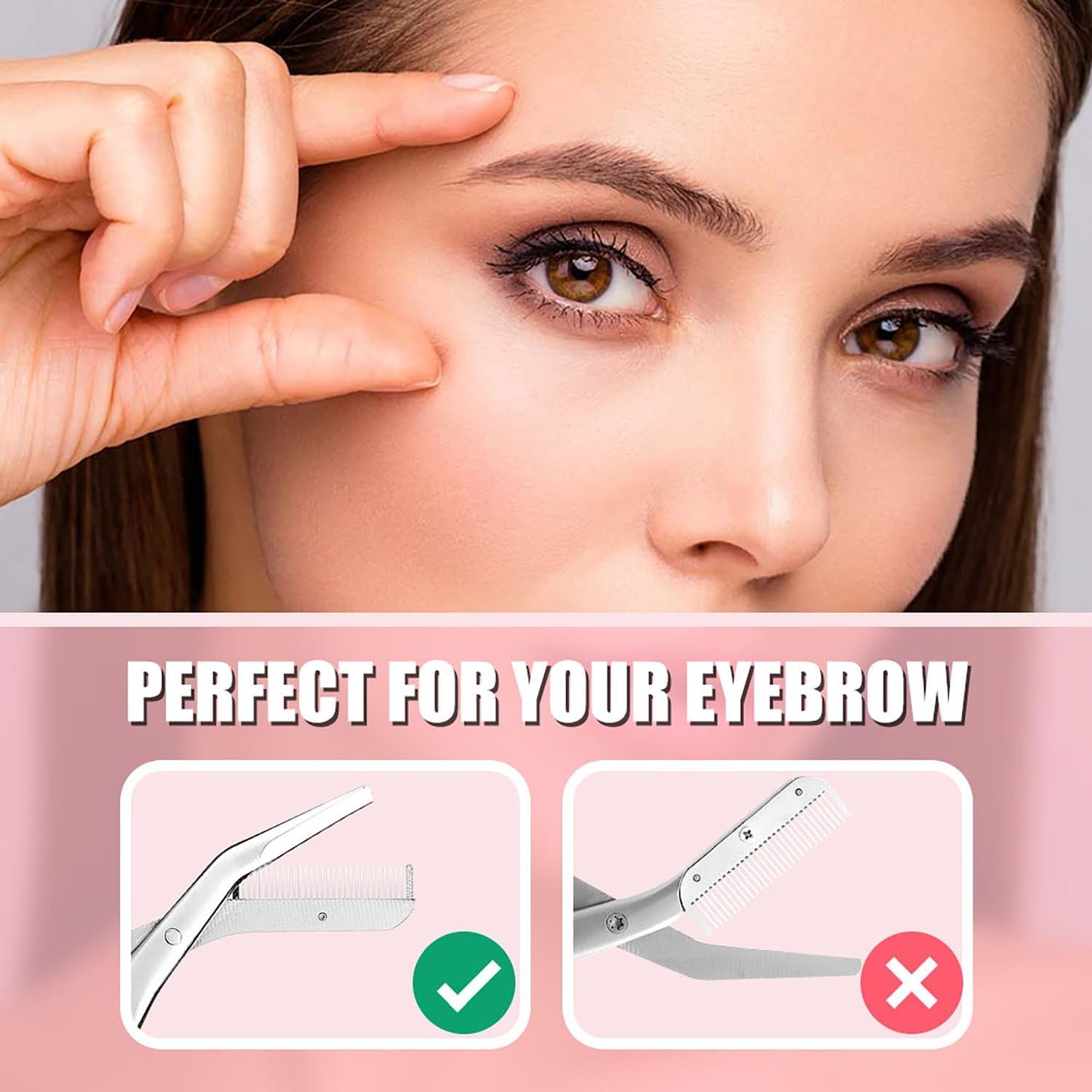 Stainless Steel Eyebrow Trimmer with Comb, Facial Grooming Scissors Kit, Professional Precision Eyebrow Trimmer Scissors,Perfect for Gifts for Men and Women (Black-A)