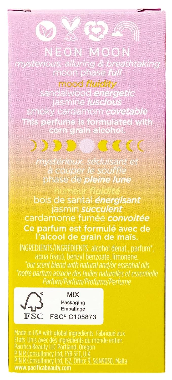 Pacifica Beauty Neon Moon Spray Perfume - Energetic Sandalwood Jasmine Smoky Cardamon - Clean Vegan Eau de Toilette, 1 fl oz