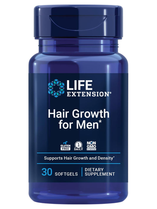 Life Extension Hair Growth for Men, ActriSave® Prickly pear and Black Rice, VI-SPO® Saw Palmetto, Supports Hair Growth, Fullness and Density, Non-GMO, 1-Daily, Gluten-Free, 30 softgels