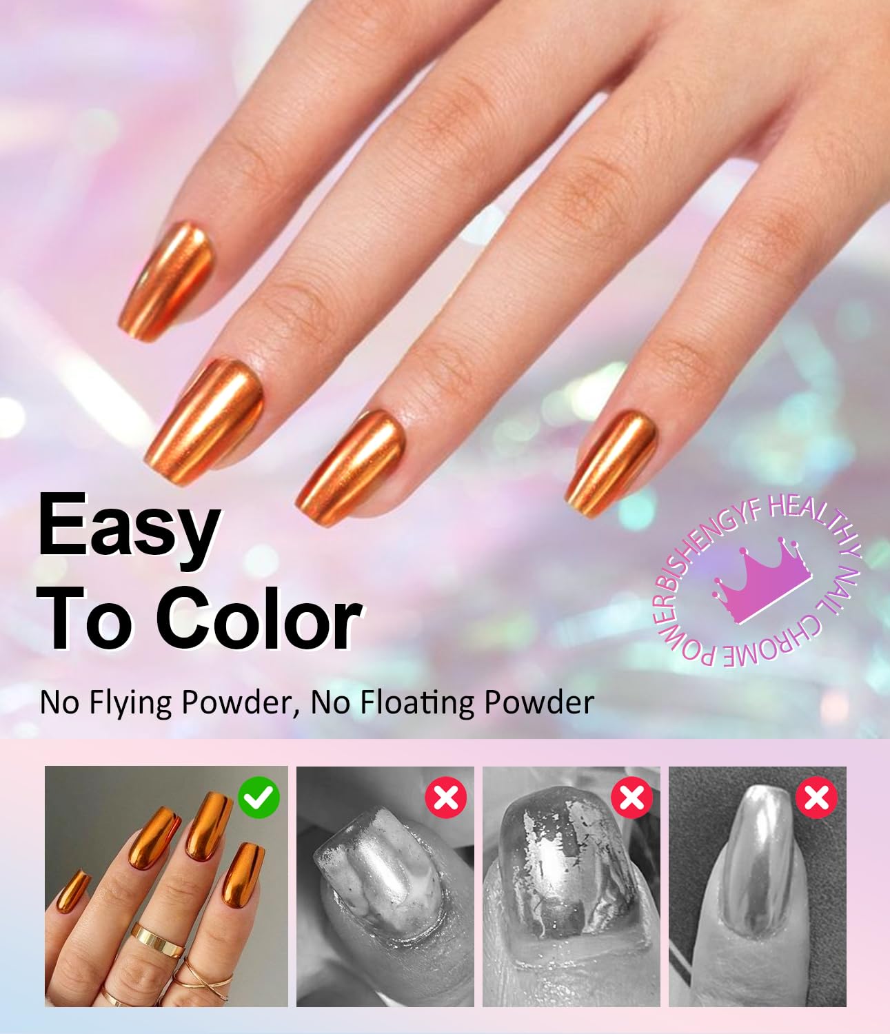 2 PCS Chrome Nail Powder：Mirror Effect Copper Chrome Nail Powder,Metallic Mirror Orange Chrome Nail Powder Decoration for DIY Nail Art,Bronze Pigment Holo Chrome Powder