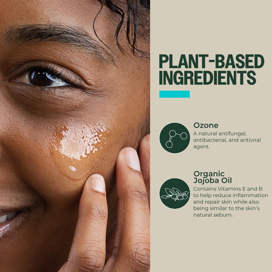 PurO3 Ozonated Jojoba Oil – Pure, Natural, Organic Skincare for Face & Body – Oxygenated Healing Lotion, Moisturizer & Beauty Cream in a Glass Jar – O3 Therapy Salve, 2 oz