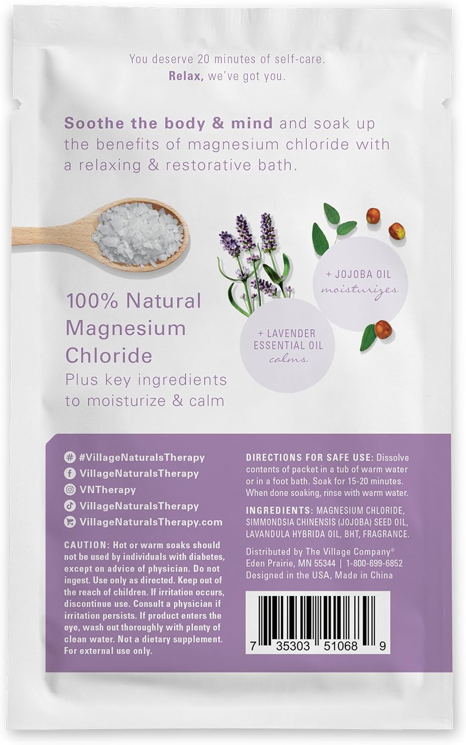 Village Naturals Therapy Calm Magnesium Bath Flakes, Lavender Vanilla Scent, 4.5 oz, Pack of 10